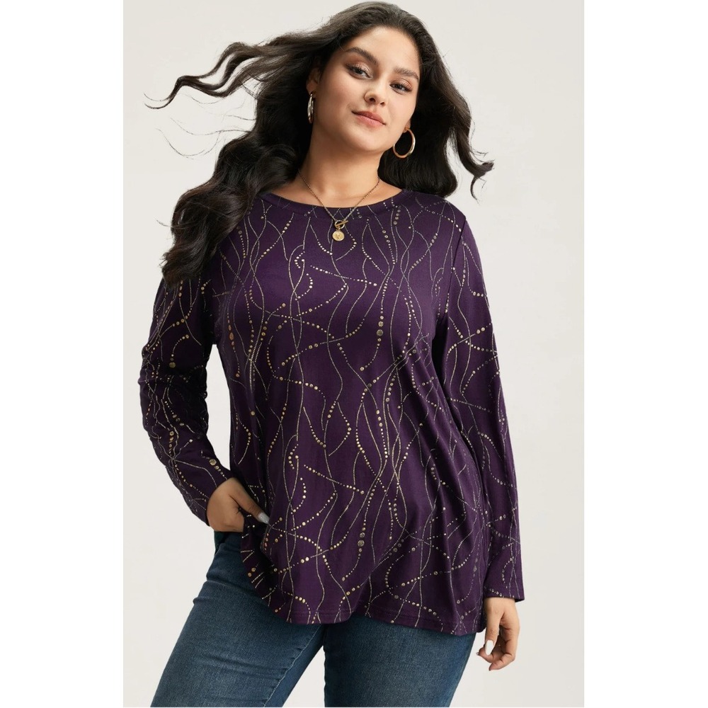 BloomChic Purple Gold Foil Swirl Long Sleeve Tunic Top Plus Size‎ US 12 NEW